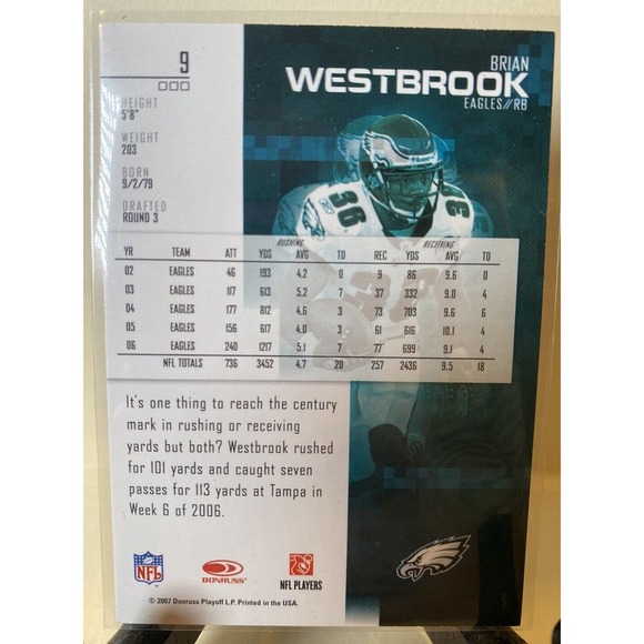 2007 Leaf Rookies and Stars #9 Brian Westbrook Eagles NM-MT NFL Football - Picture 2 of 2